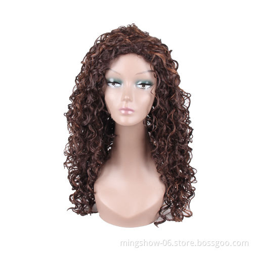 Wholesale Cheap Colorful Curly Long Synthetic Wigs Hight Temperature Fiber Synthetic Wig With Bangs
